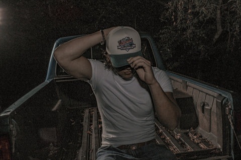 Unfinished USA Battle Of The USA Hat by Unfinished USA with model Bennett Bradsher.