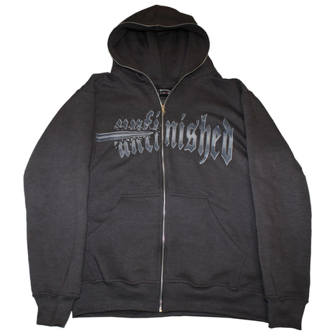 Unfinished Logo Grey Full-Zip Hoodies Rainy Sports 